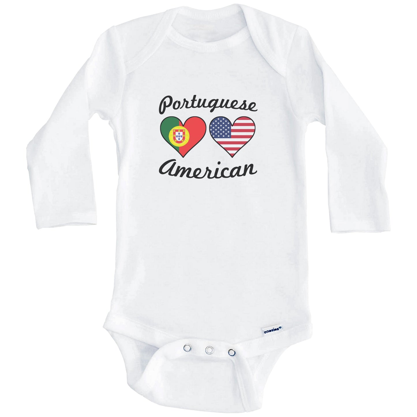 Portuguese American Flag Hearts Baby Onesie (Long Sleeves)