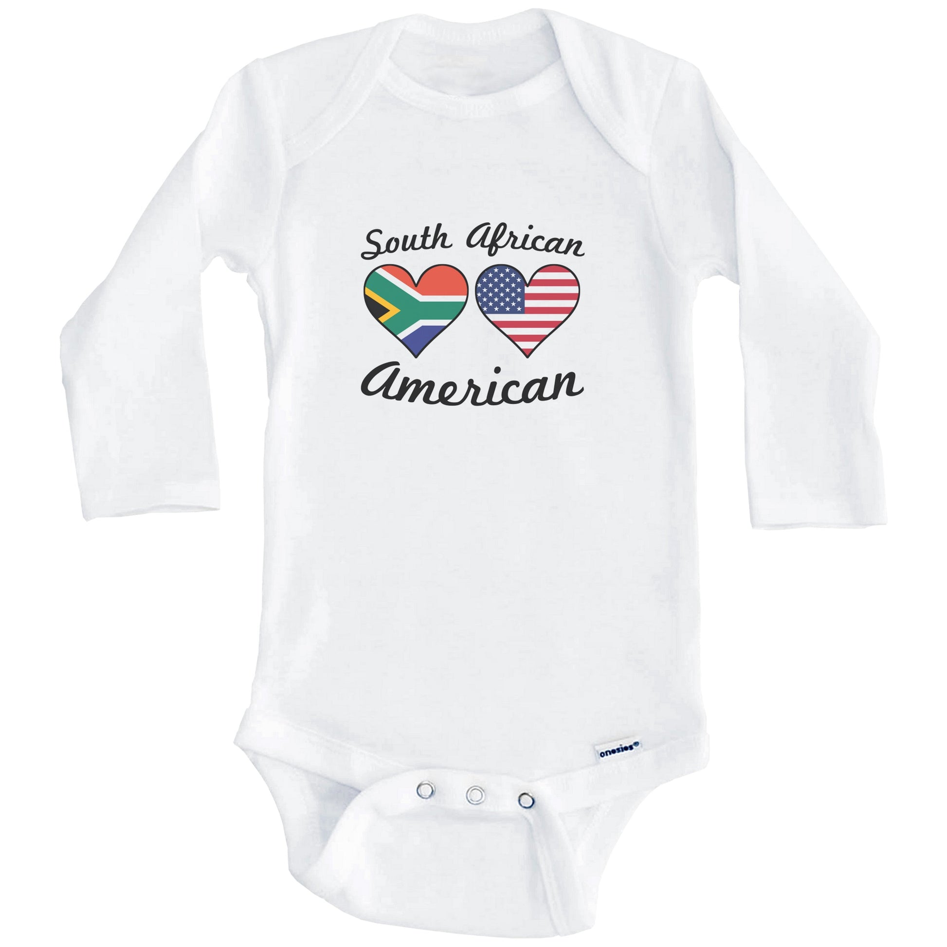 South African American Flag Hearts Baby Onesie (Long Sleeves)