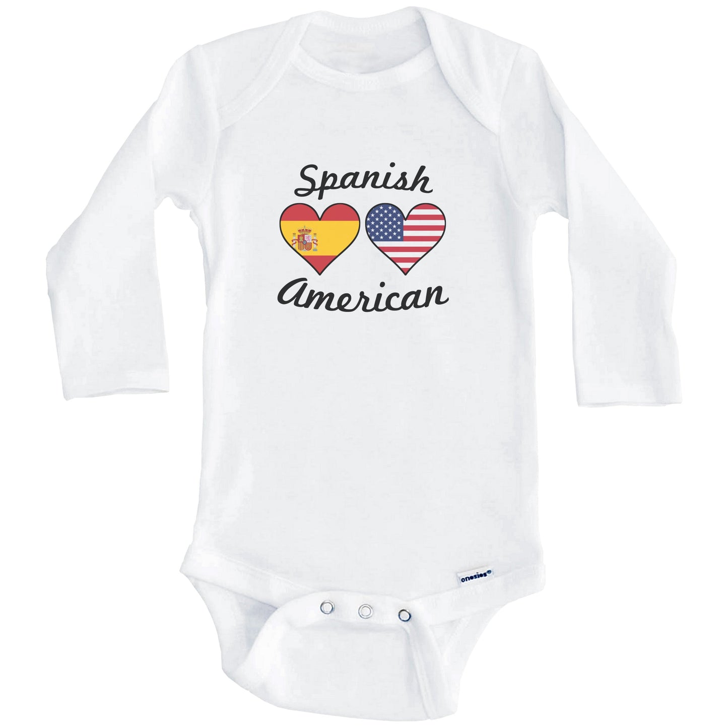 Spanish American Flag Hearts Baby Onesie (Long Sleeves)