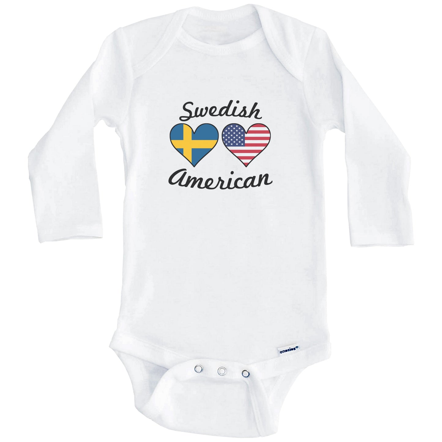 Swedish American Flag Hearts Baby Onesie (Long Sleeves)