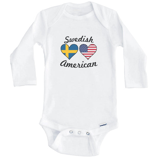 Swedish American Flag Hearts Baby Onesie (Long Sleeves)