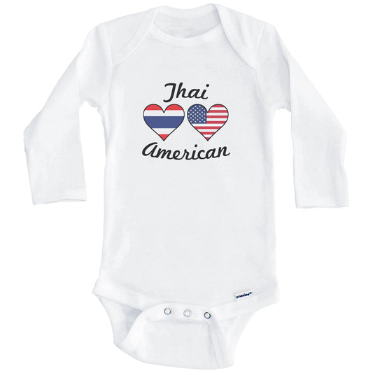 Thai American Flag Hearts Baby Onesie (Long Sleeves)