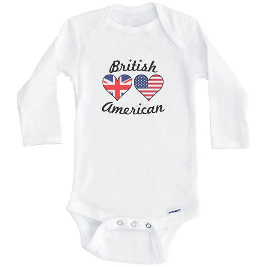 British American Flag Hearts Baby Onesie (Long Sleeves)