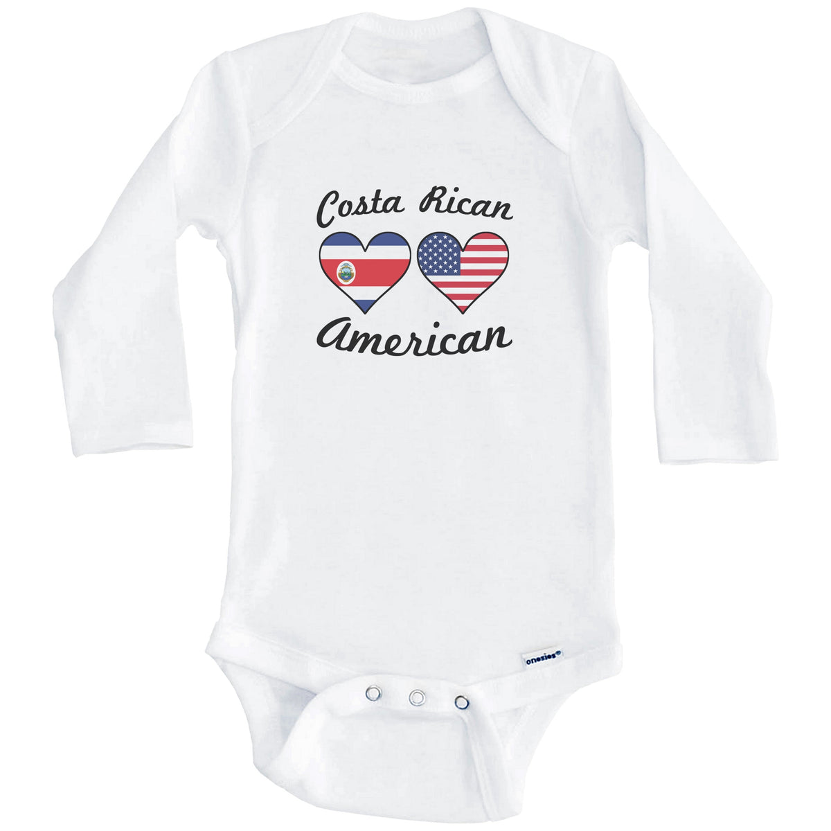 Costa Rican American Flag Hearts Baby Onesie (Long Sleeves)