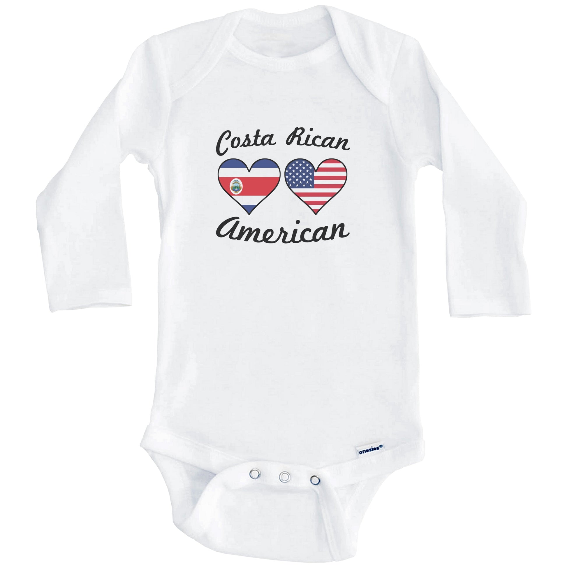 Costa Rican American Flag Hearts Baby Onesie (Long Sleeves)