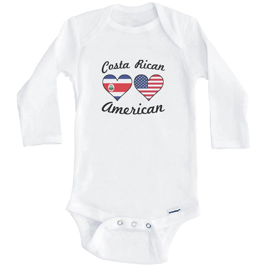 Costa Rican American Flag Hearts Baby Onesie (Long Sleeves)