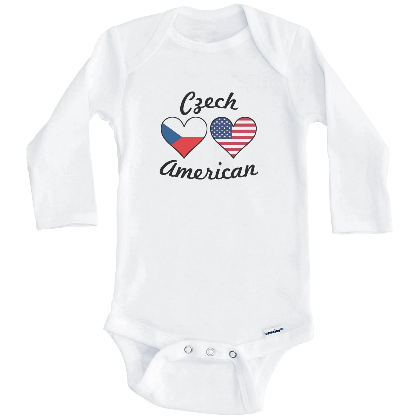Czech American Flag Hearts Baby Onesie (Long Sleeves)
