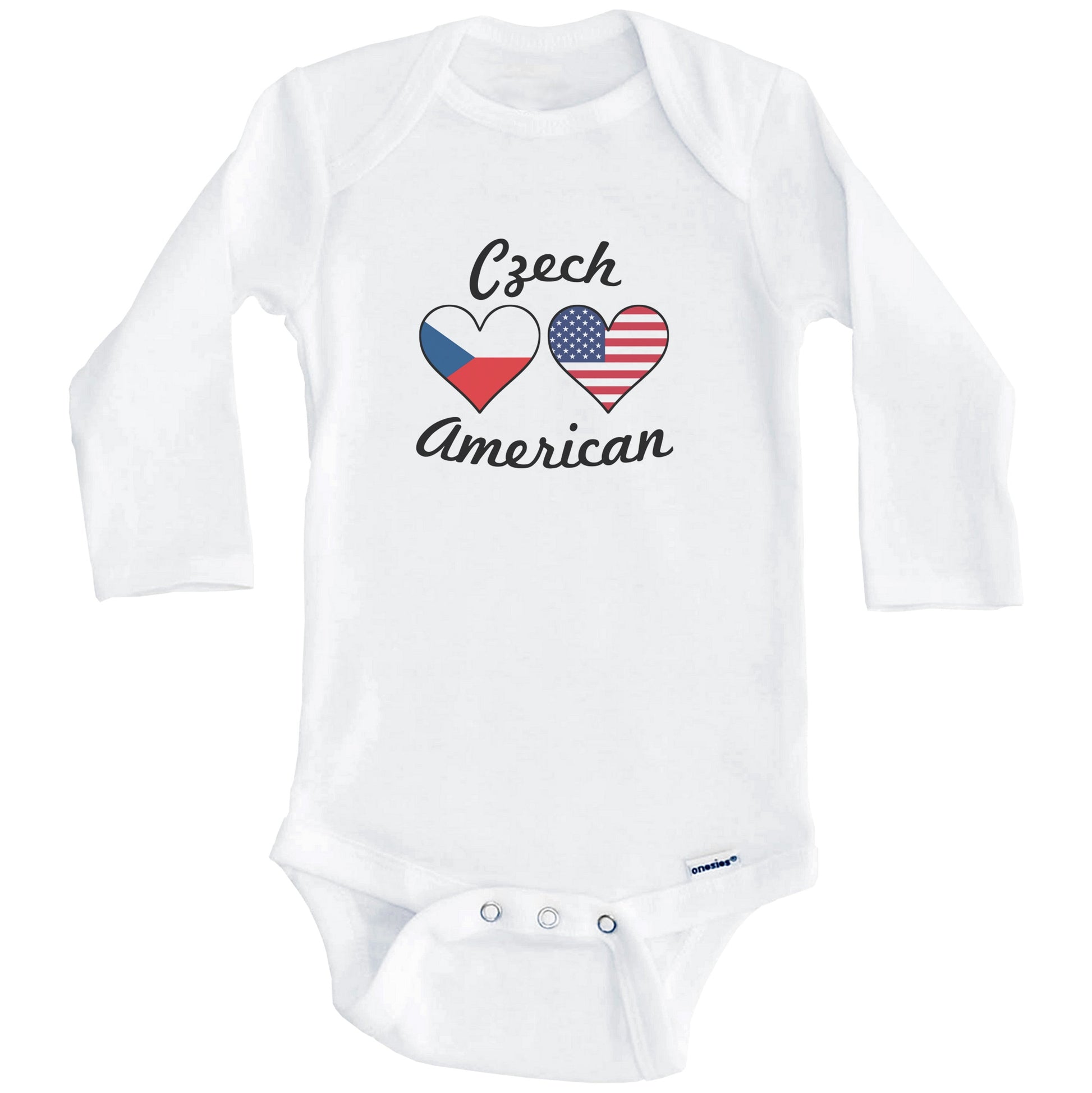 Czech American Flag Hearts Baby Onesie (Long Sleeves)