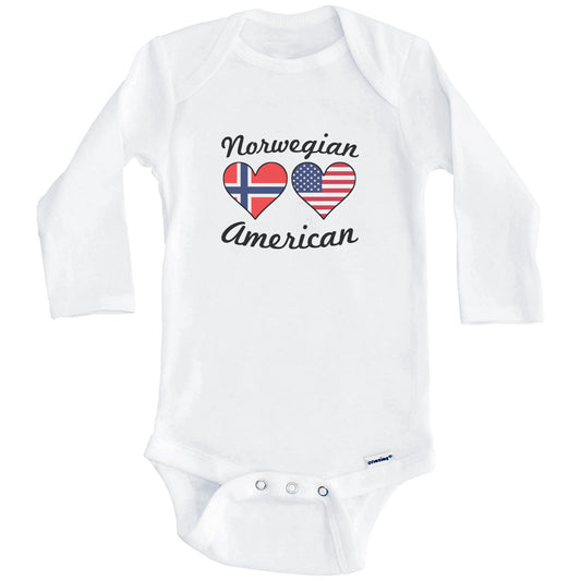Norwegian American Flag Hearts Baby Onesie (Long Sleeves)