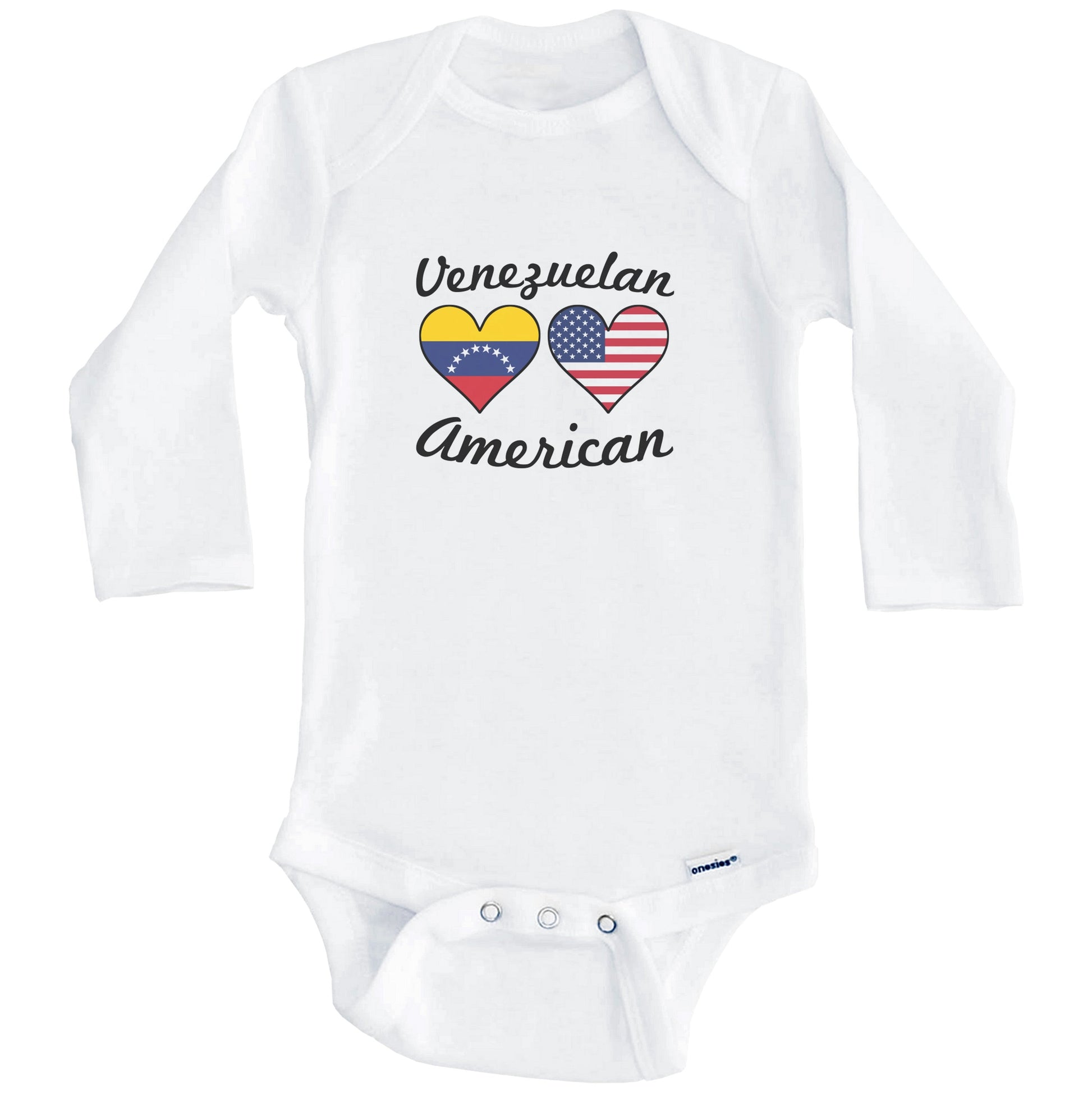 Venezuelan American Flag Hearts Baby Onesie (Long Sleeves)