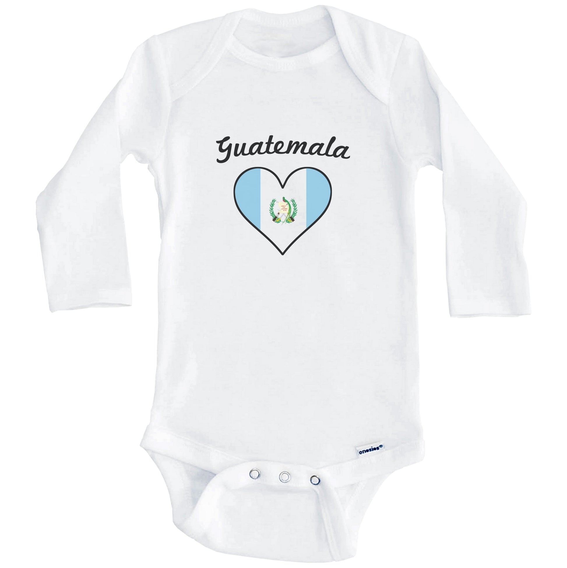 Guatemalan Flag Heart Baby Onesie (Long Sleeves)