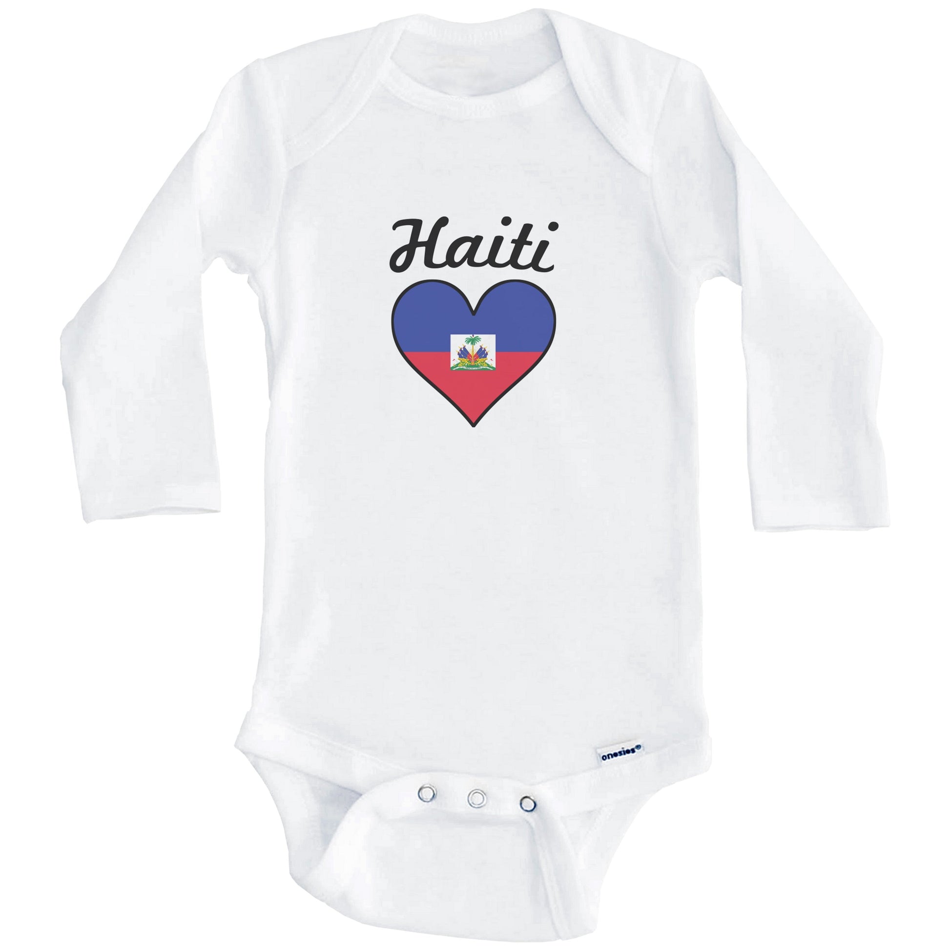 Haitian Flag Heart Baby Onesie (Long Sleeves)