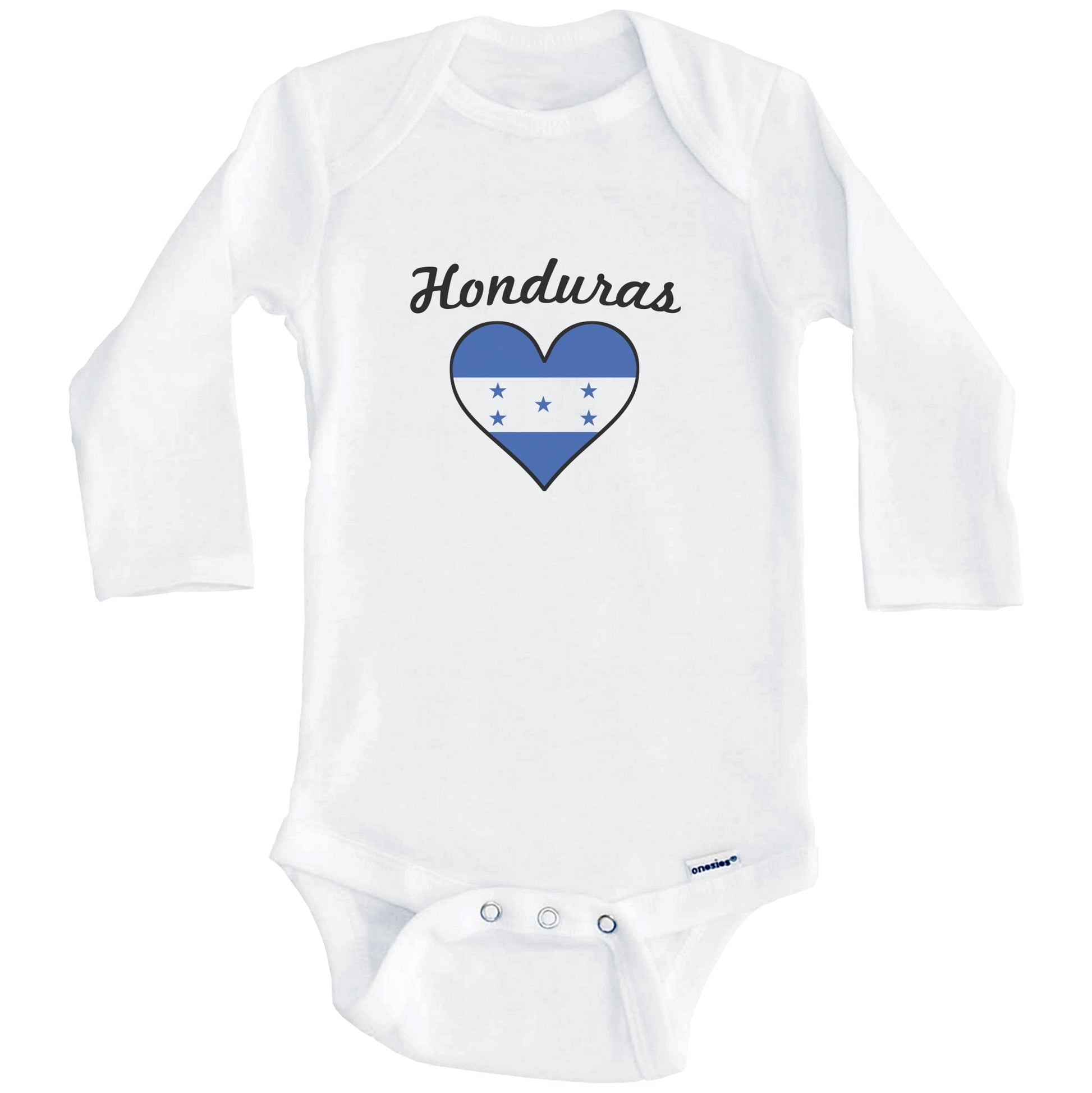 Honduran Flag Heart Baby Onesie (Long Sleeves)