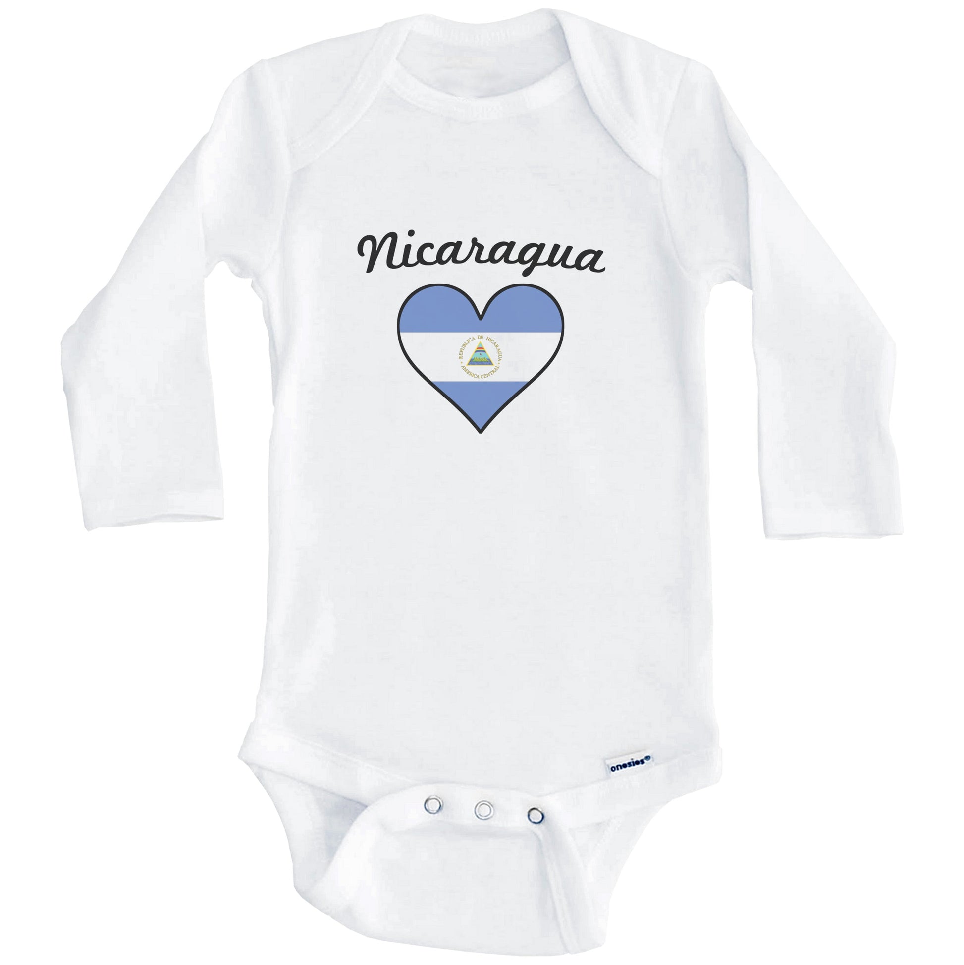 Nicaraguan Flag Heart Baby Onesie (Long Sleeves)