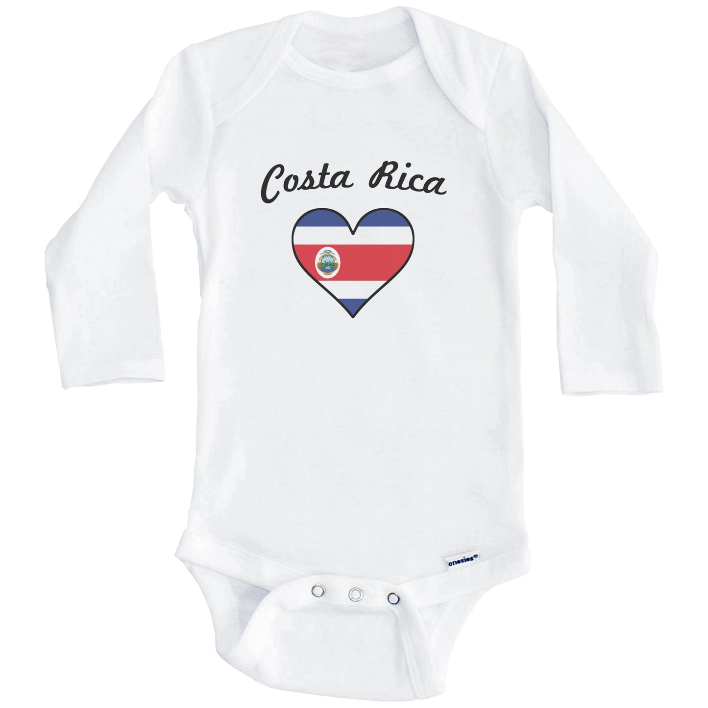 Costa Rican Flag Heart Baby Onesie (Long Sleeves)