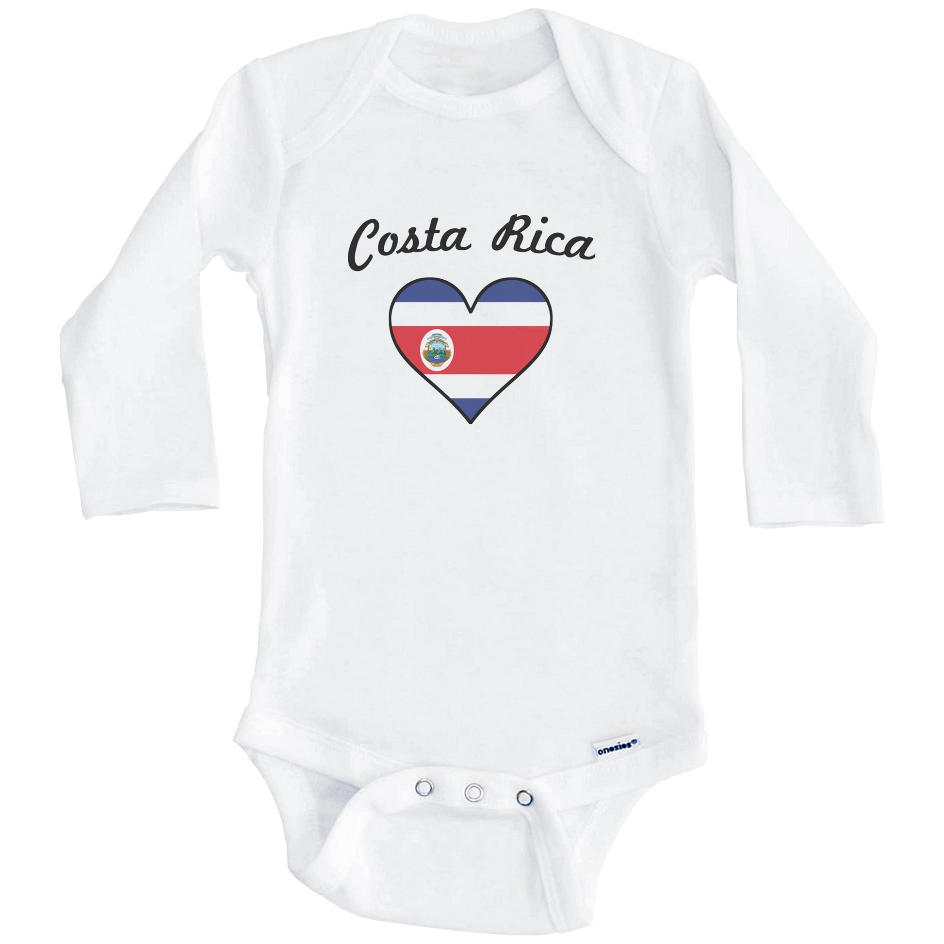 Costa Rican Flag Heart Baby Onesie (Long Sleeves)