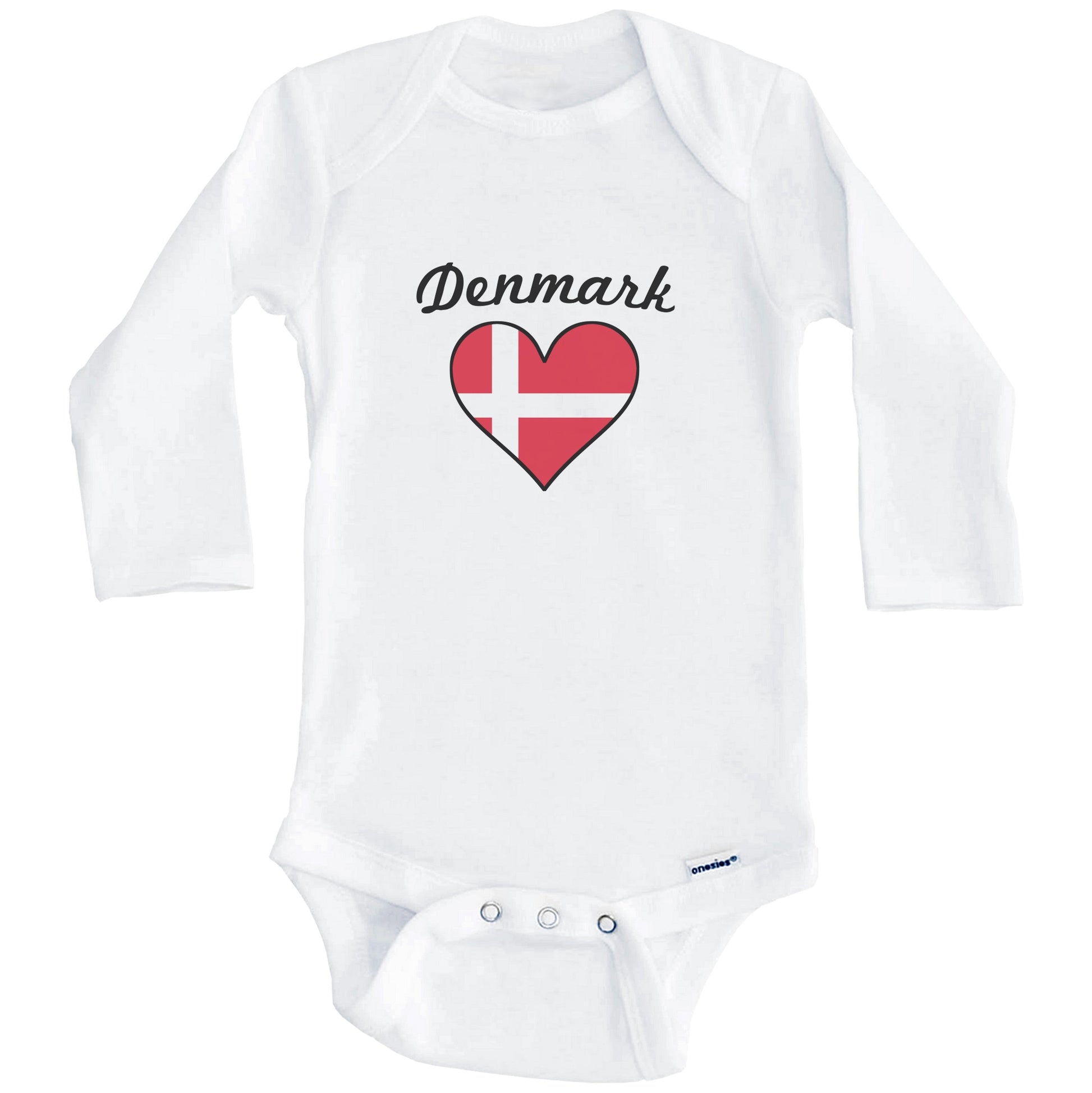 Danish Flag Heart Baby Onesie (Long Sleeves)