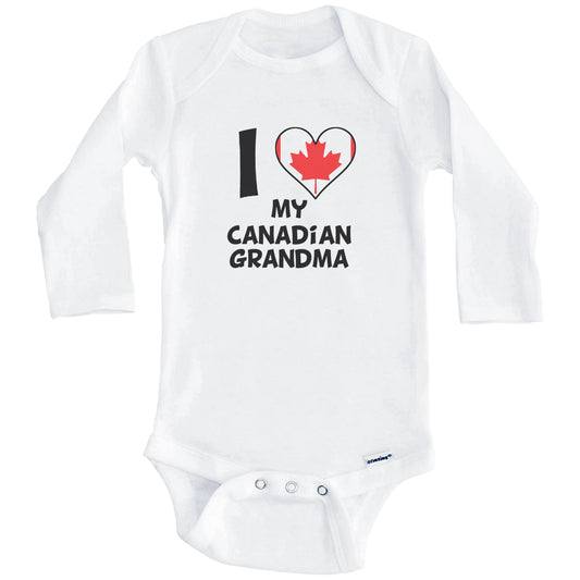 I Heart My Canadian Grandma Canada Flag Baby Onesie (Long Sleeves)