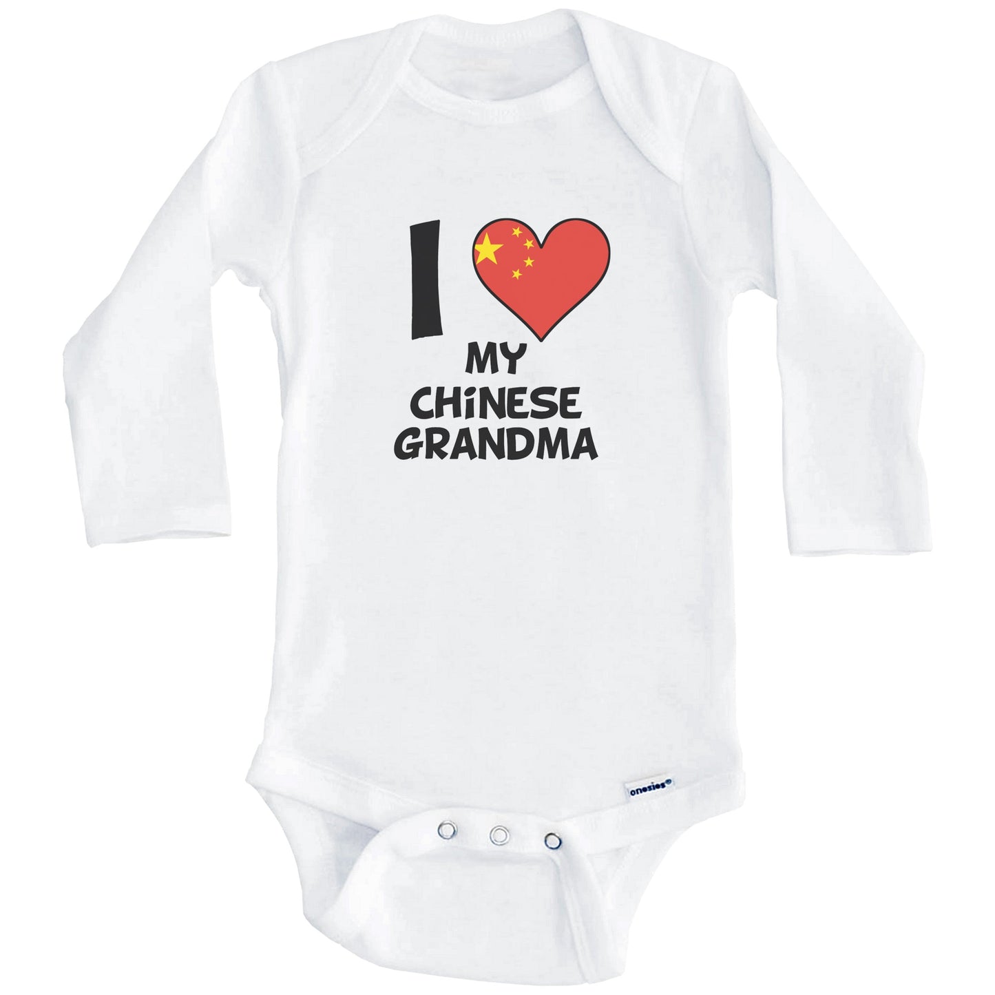 I Heart My Chinese Grandma China Flag Baby Onesie (Long Sleeves)