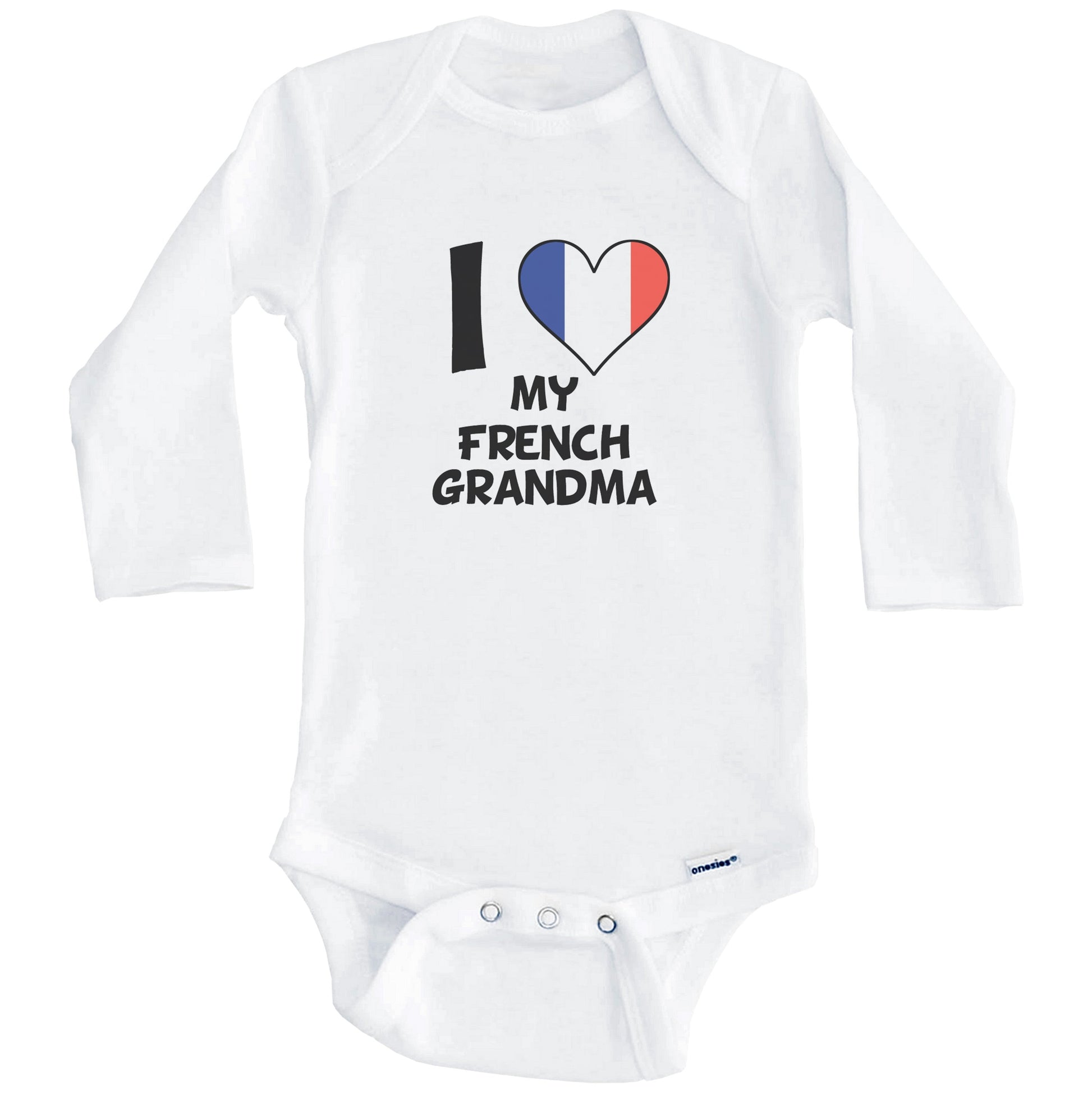 I Heart My French Grandma France Flag Baby Onesie (Long Sleeves)
