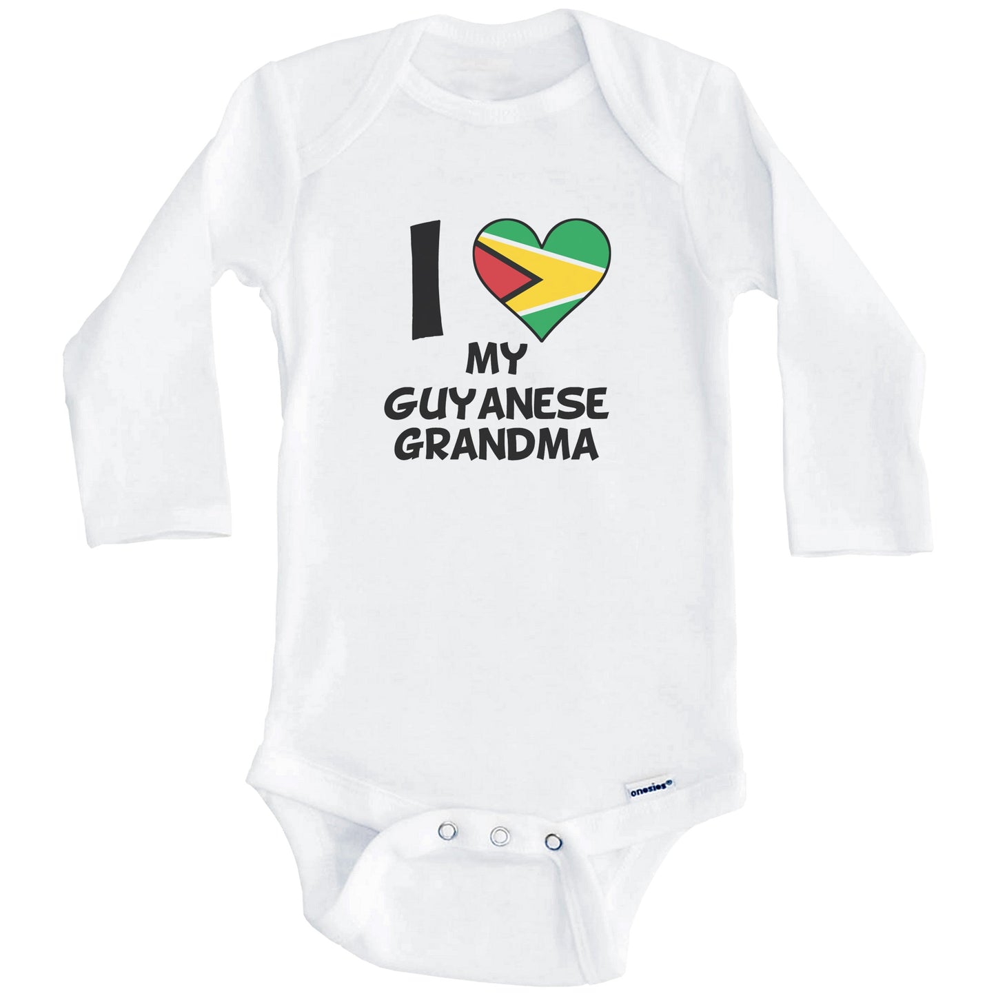I Heart My Guyanese Grandma Guyana Flag Baby Onesie (Long Sleeves)