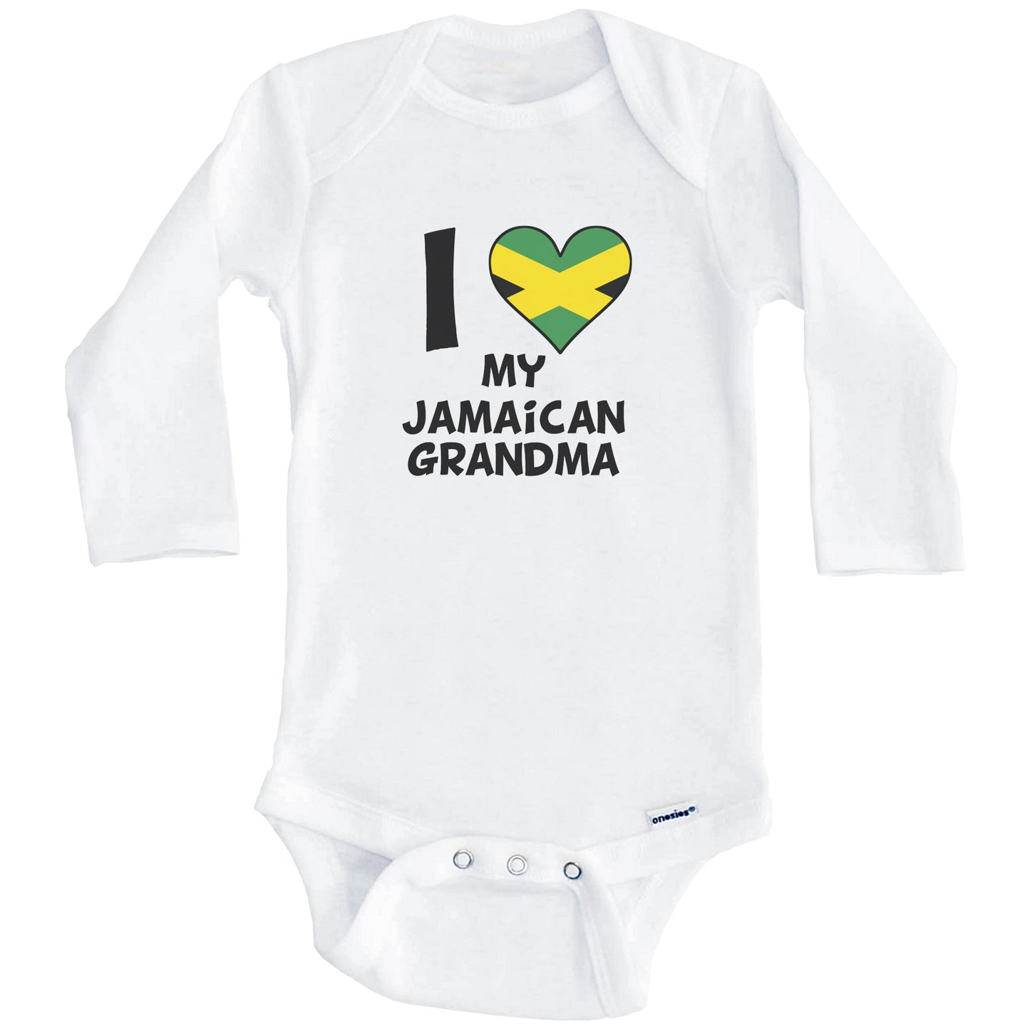 I Heart My Jamaican Grandma Jamaica Flag Baby Onesie (Long Sleeves)