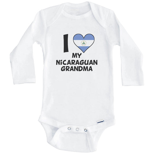 I Heart My Nicaraguan Grandma Nicaragua Flag Baby Onesie (Long Sleeves)