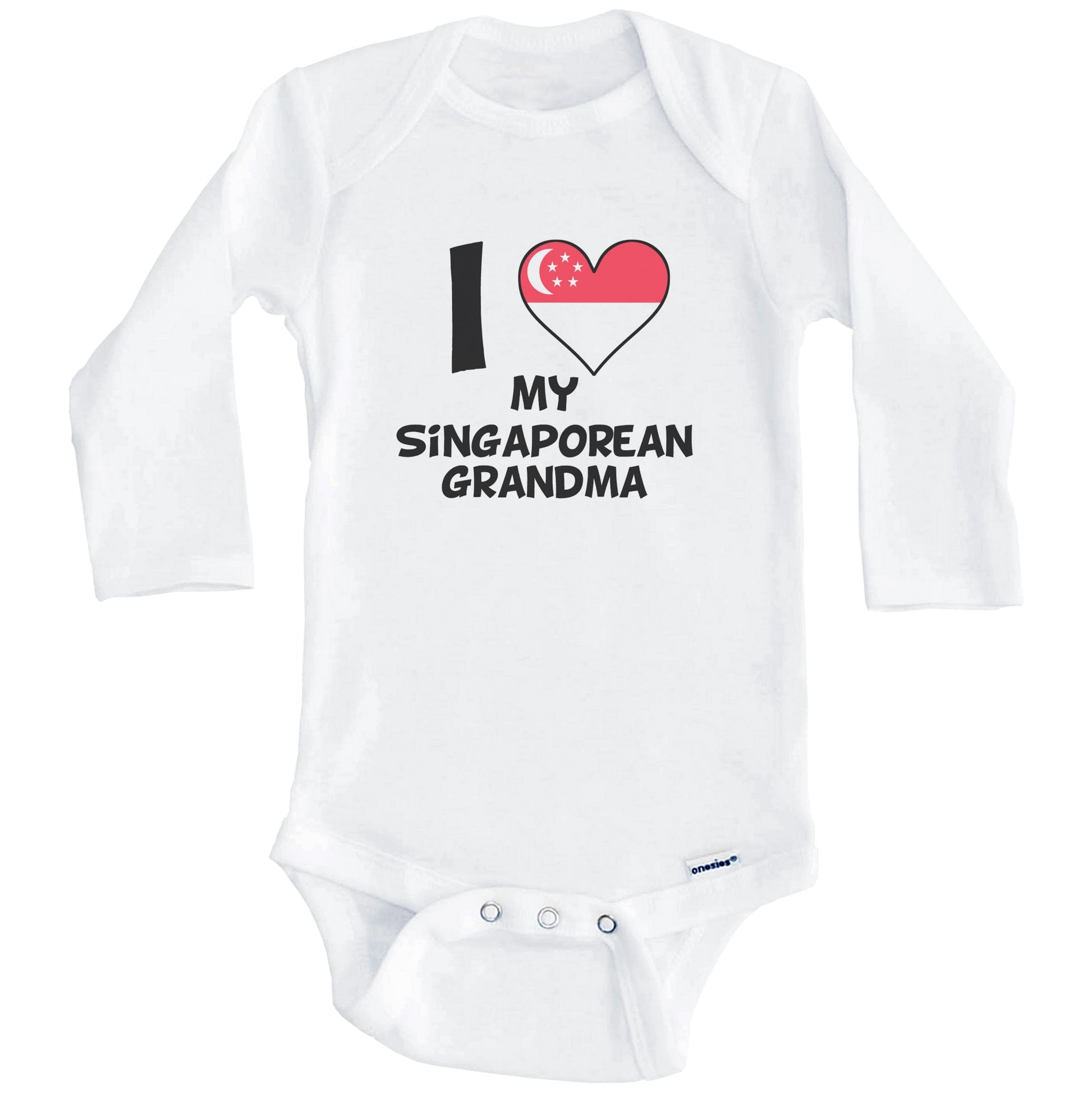 I Heart My Singaporean Grandma Singapore Flag Baby Onesie (Long Sleeves)