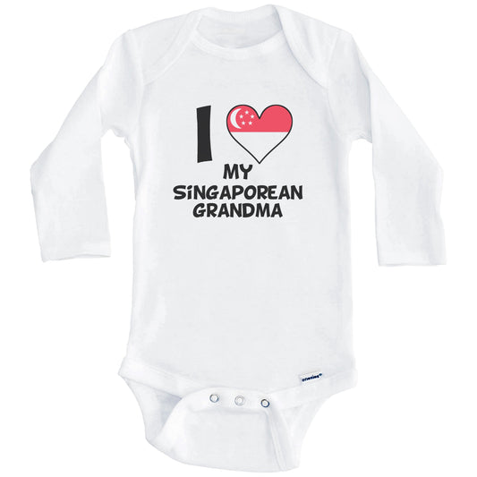 I Heart My Singaporean Grandma Singapore Flag Baby Onesie (Long Sleeves)