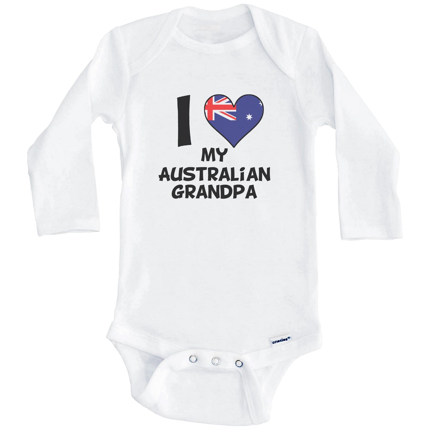 I Heart My Australian Grandpa Australia Flag Baby Onesie (Long Sleeves)