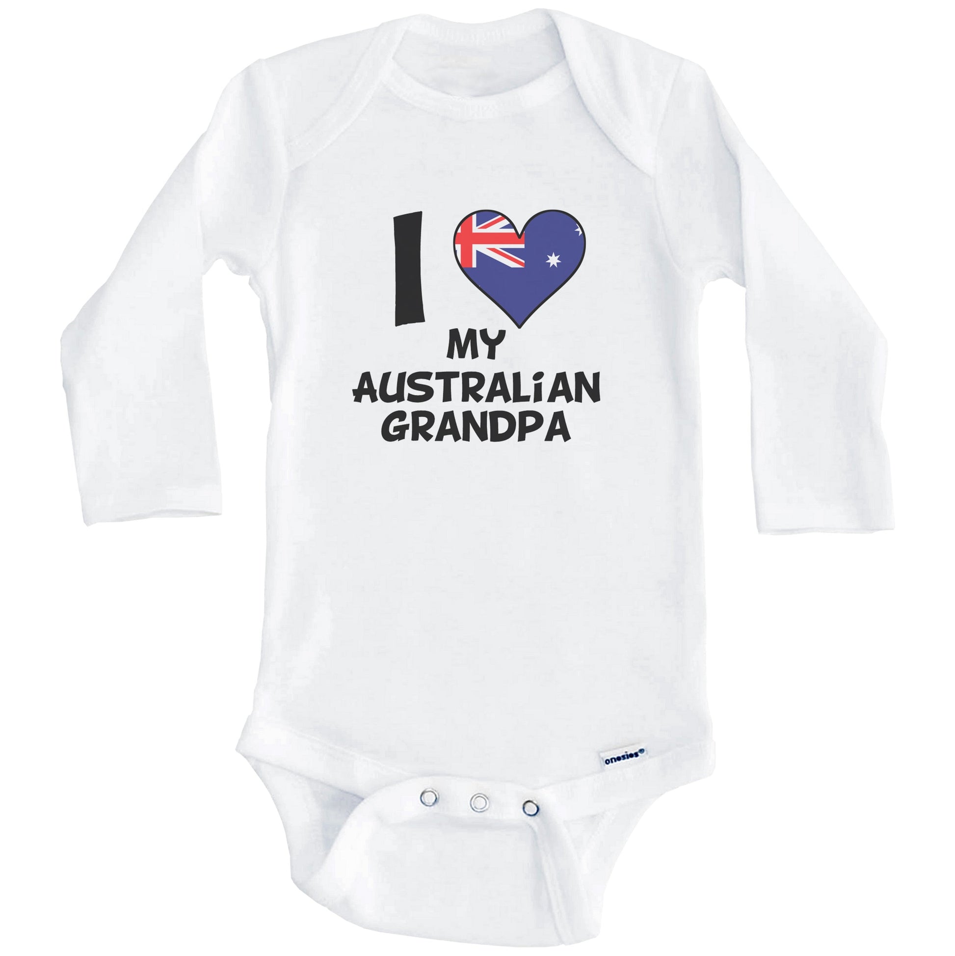 I Heart My Australian Grandpa Australia Flag Baby Onesie (Long Sleeves)