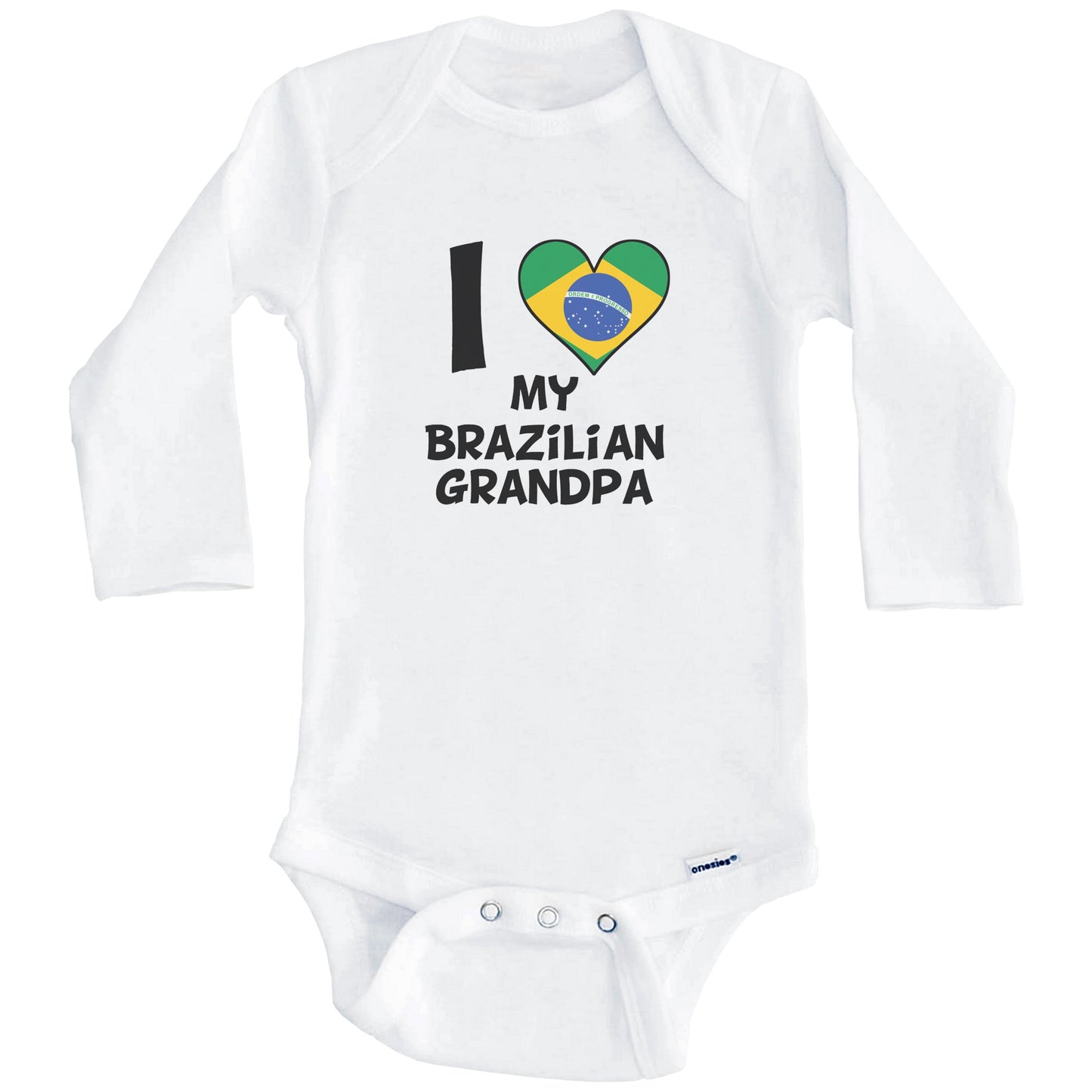 I Heart My Brazilian Grandpa Brazil Flag Baby Onesie (Long Sleeves)