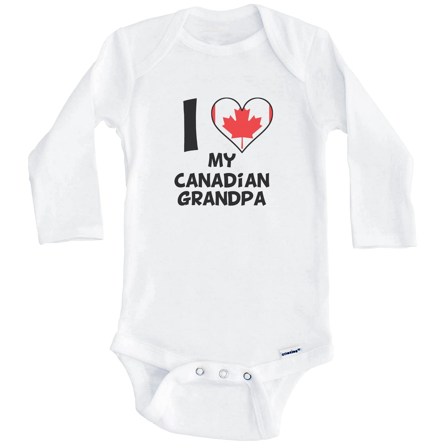 I Heart My Canadian Grandpa Canada Flag Baby Onesie (Long Sleeves)