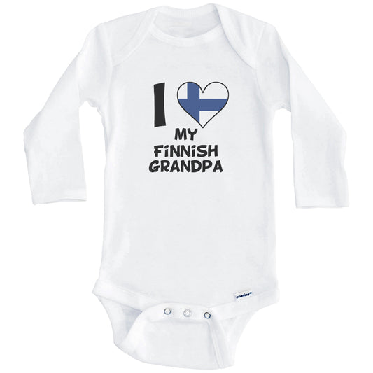 I Heart My Finnish Grandpa Finland Flag Baby Onesie (Long Sleeves)