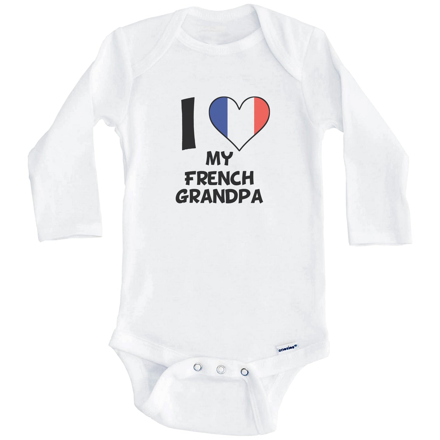 I Heart My French Grandpa France Flag Baby Onesie (Long Sleeves)