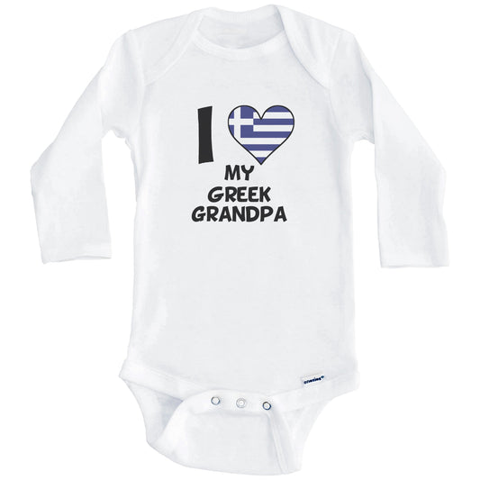 I Heart My Greek Grandpa Greece Flag Baby Onesie (Long Sleeves)