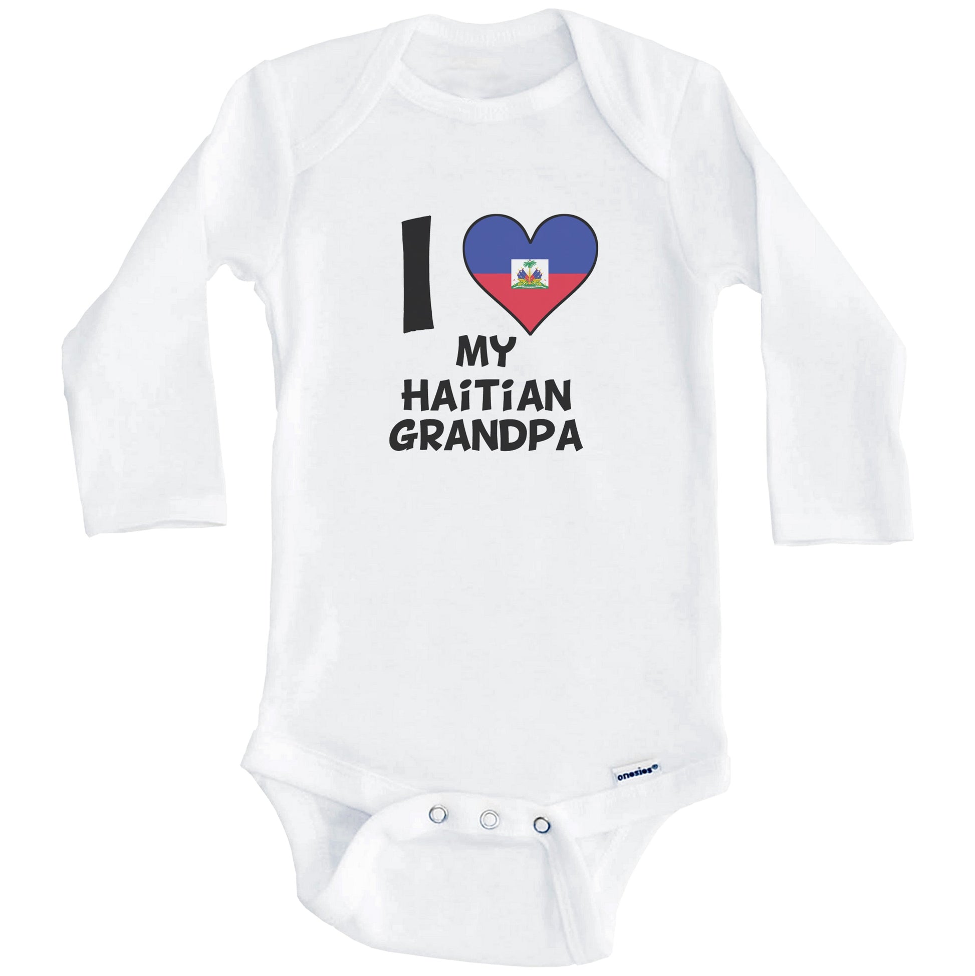 I Heart My Haitian Grandpa Haiti Flag Baby Onesie (Long Sleeves)