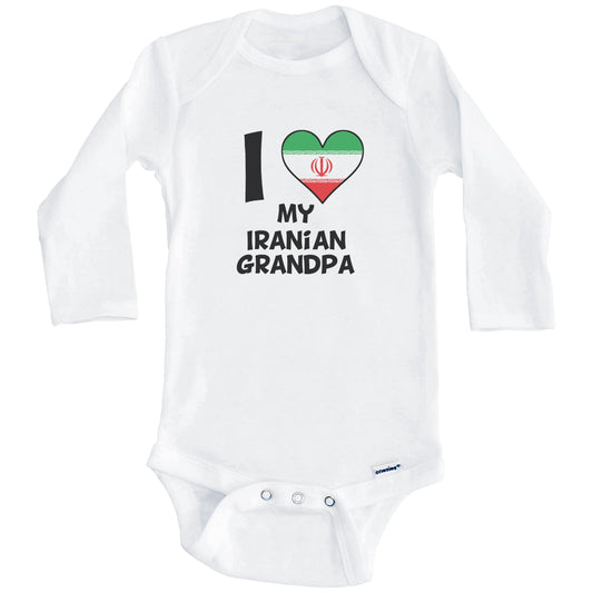 I Heart My Iranian Grandpa Iran Flag Baby Onesie (Long Sleeves)