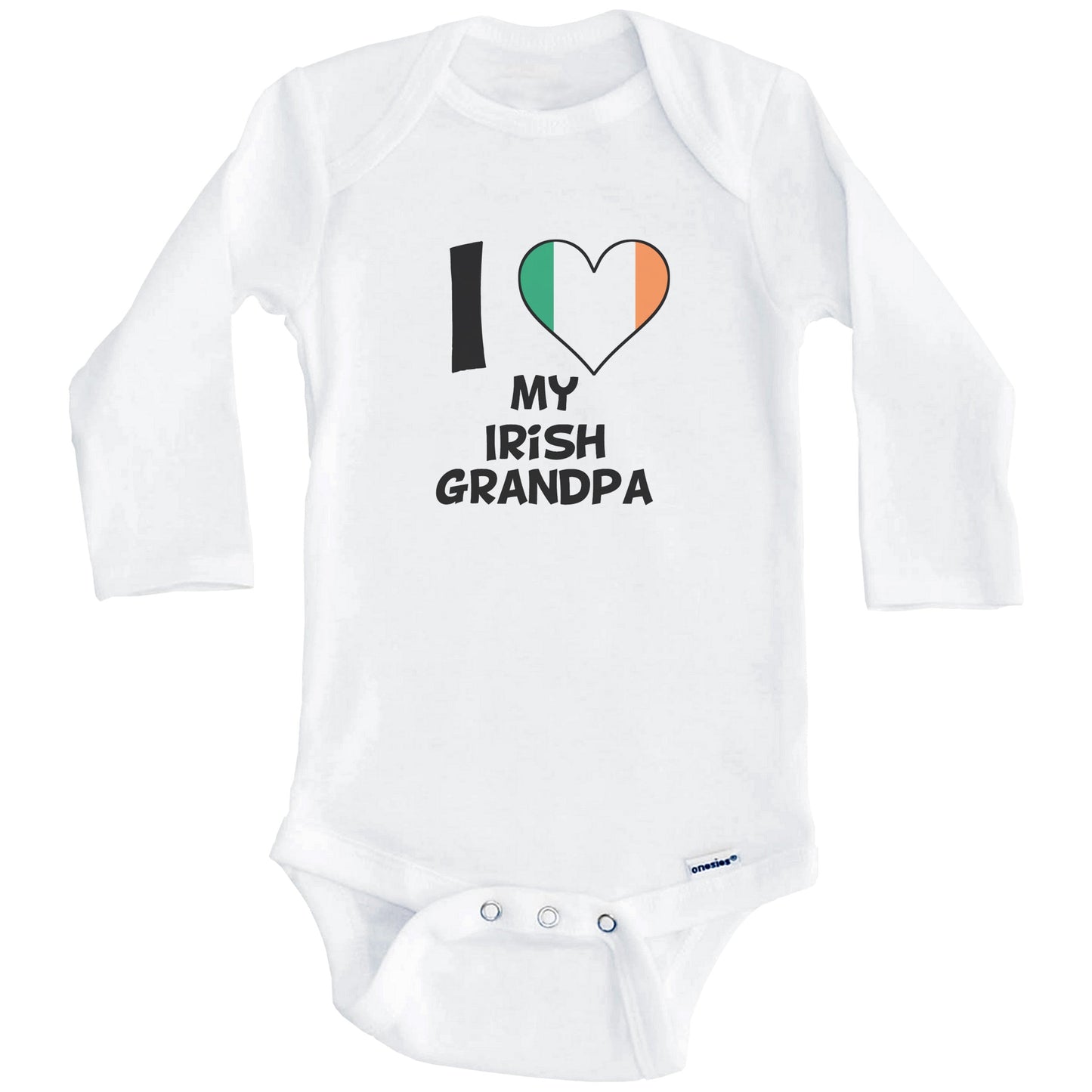 I Heart My Irish Grandpa Ireland Flag Baby Onesie (Long Sleeves)