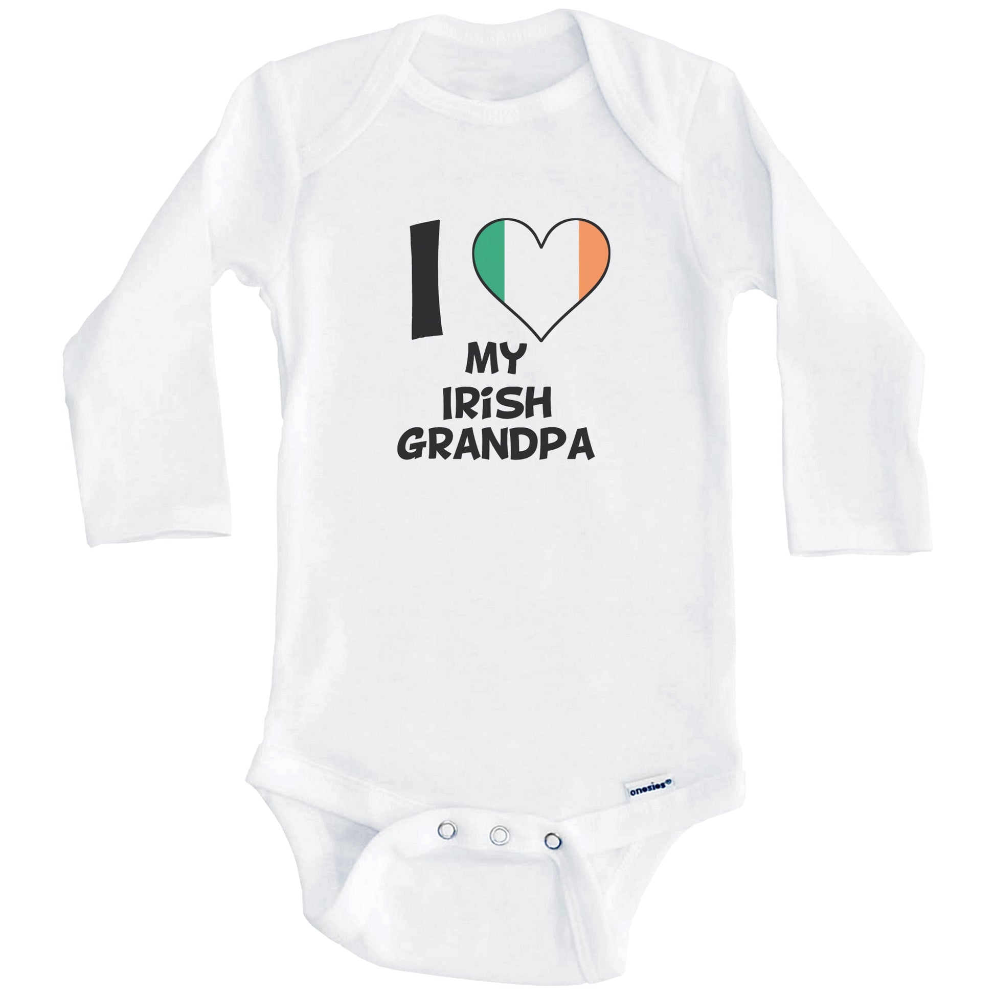 I Heart My Irish Grandpa Ireland Flag Baby Onesie (Long Sleeves)