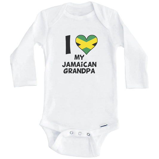 I Heart My Jamaican Grandpa Jamaica Flag Baby Onesie (Long Sleeves)