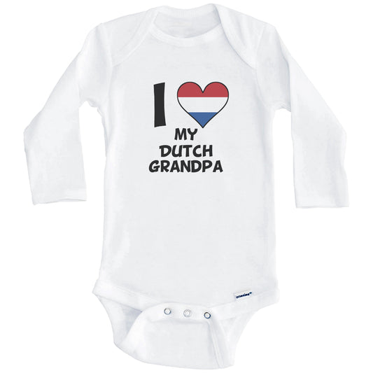 I Heart My Dutch Grandpa Netherlands Flag Baby Onesie (Long Sleeves)