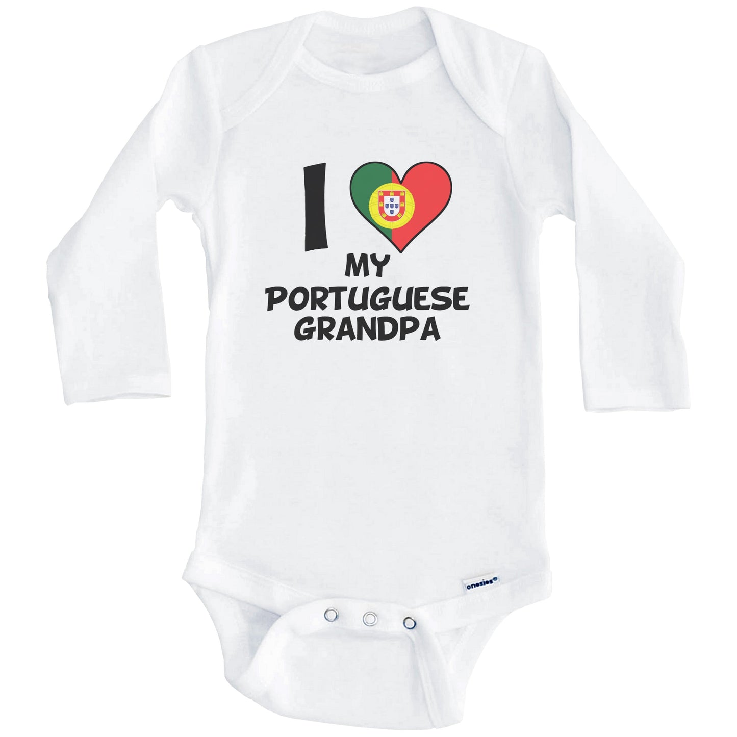 I Heart My Portuguese Grandpa Portugal Flag Baby Onesie (Long Sleeves)