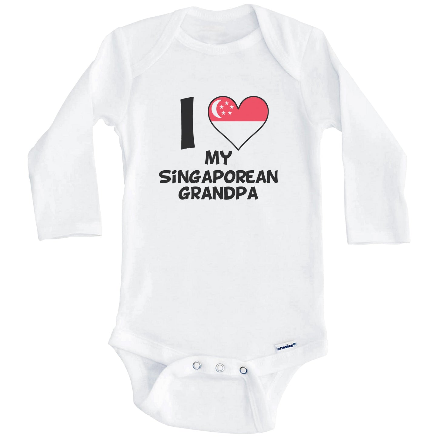 I Heart My Singaporean Grandpa Singapore Flag Baby Onesie (Long Sleeves)