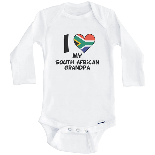 I Heart My South African Grandpa South Africa Flag Baby Onesie (Long Sleeves)