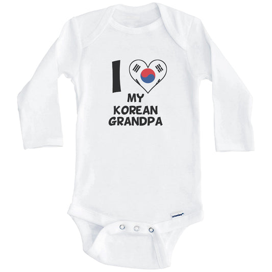 I Heart My Korean Grandpa South Korea Flag Baby Onesie (Long Sleeves)