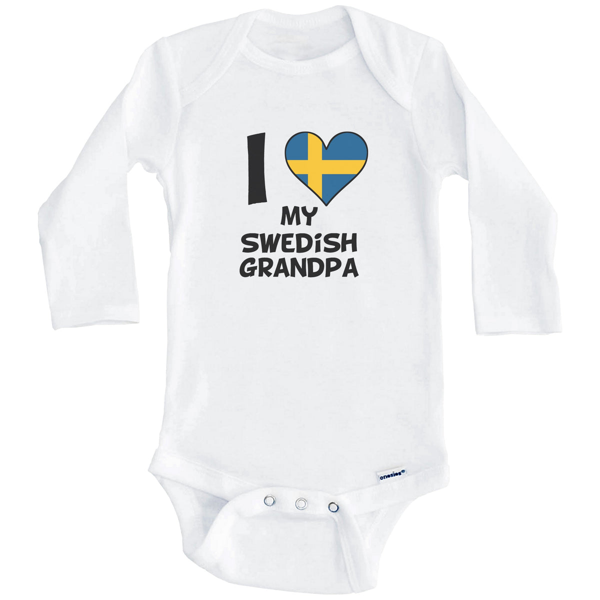 I Heart My Swedish Grandpa Sweden Flag Baby Onesie (Long Sleeves)