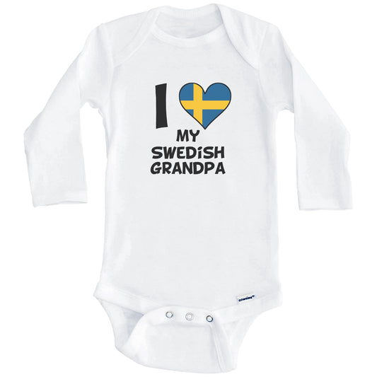 I Heart My Swedish Grandpa Sweden Flag Baby Onesie (Long Sleeves)