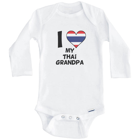 I Heart My Thai Grandpa Thailand Flag Baby Onesie (Long Sleeves)