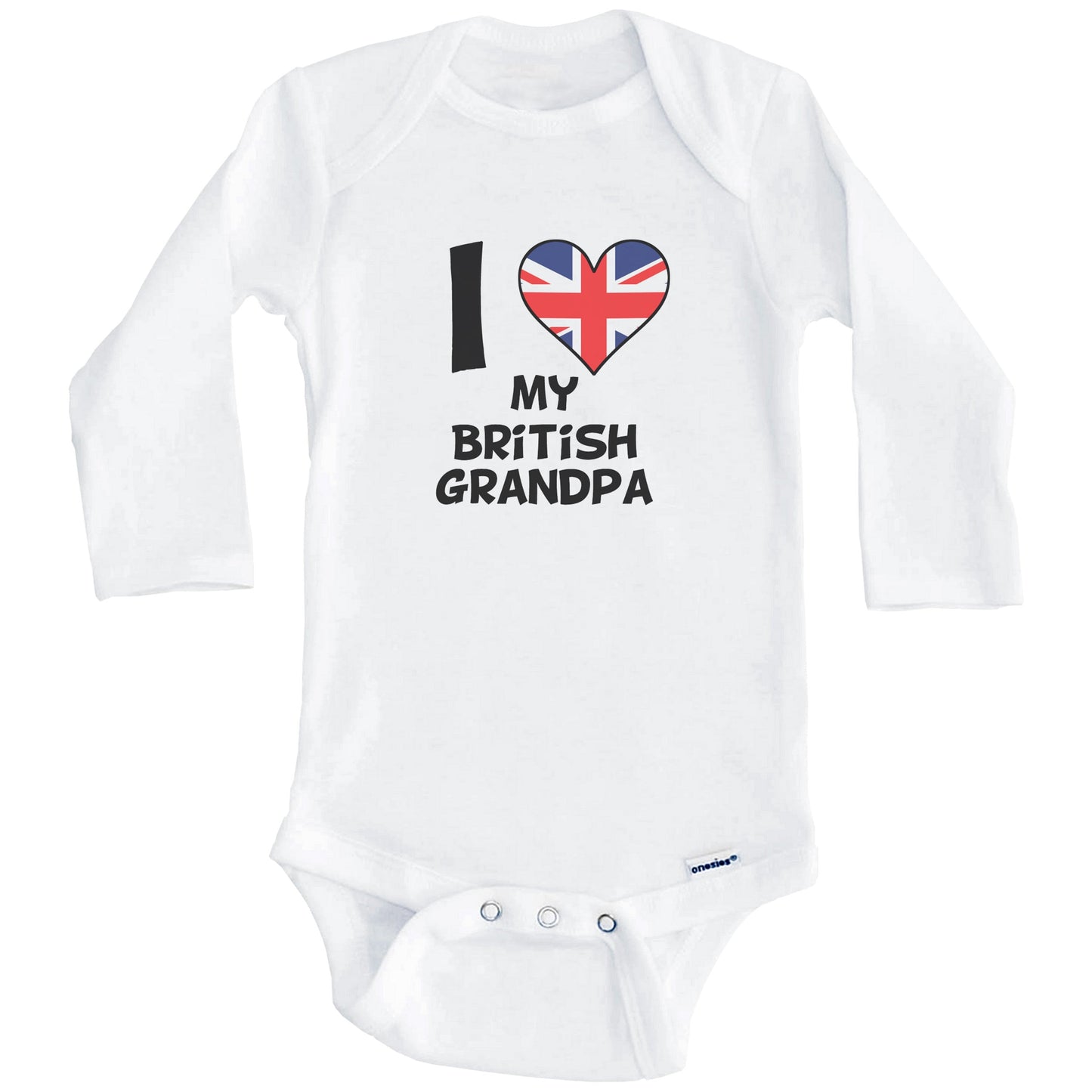 I Heart My British Grandpa United Kingdom Flag Baby Onesie (Long Sleeves)